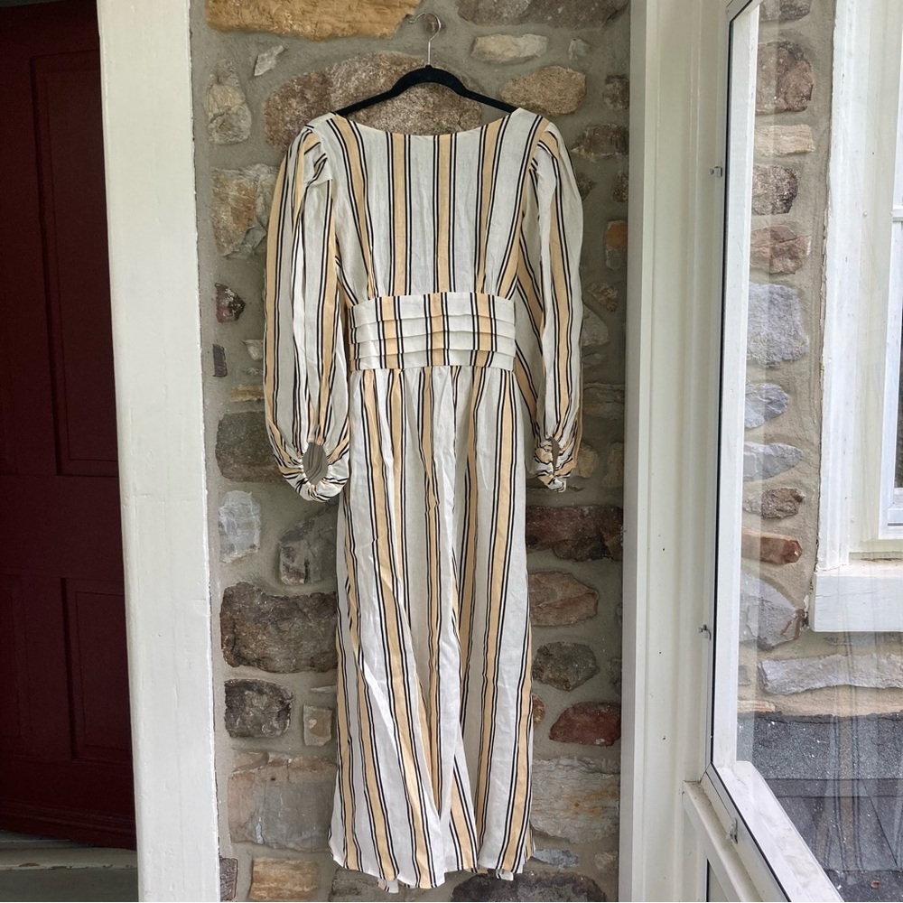 NWT VRG GRL Tularosa Linen Midi Dress Apricot Spritz Stripe Yellow/Black - Picture 3 of 16